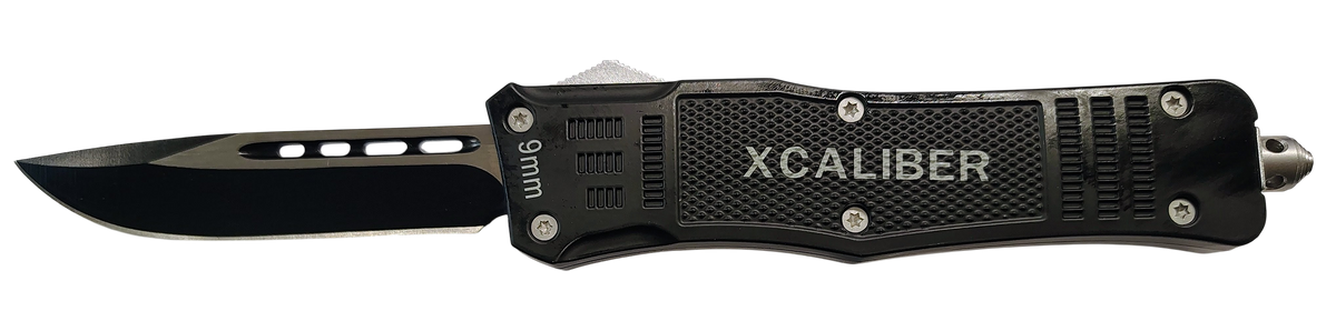 Xcaliber Knife Company 9mm Large 3.80" OTF Drop Point Black 440C SS Blade, 5.30" Steel Handle