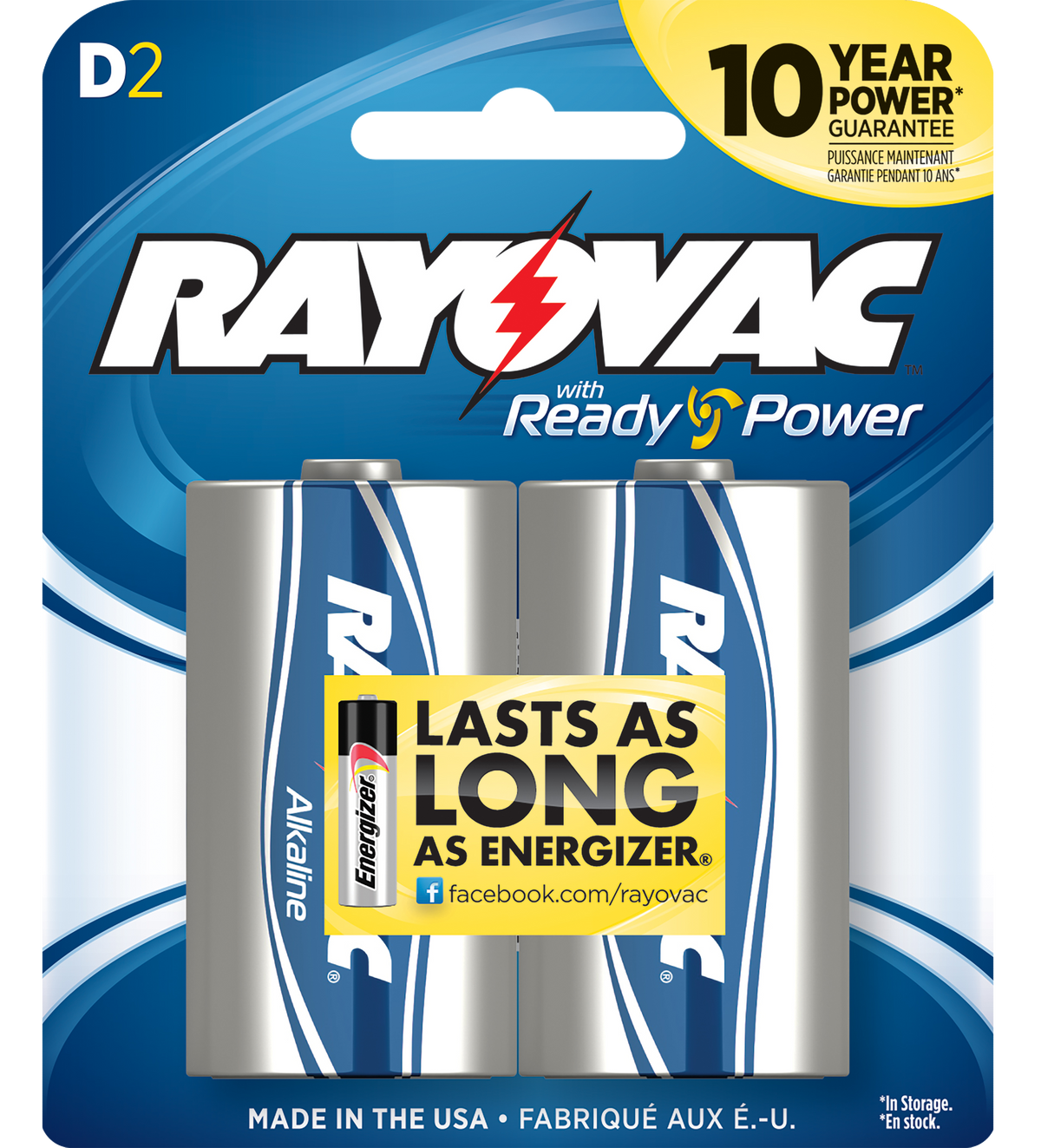 Rayovac High Energy D Alkaline Batteries 1.5V 12,000 mAh (2-Pack) - Silver / Blue