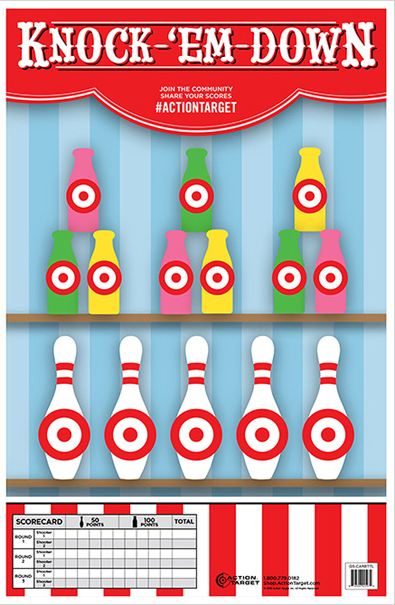 Action Target Knock-'Em-Down Bottles/Pins Paper Hanging Target 23" x 35" Multi-Color 100/Box