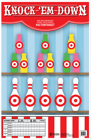 Action Target Knock-'Em-Down Bottles/Pins Paper Hanging Target 23" x 35" Multi-Color 100/Box