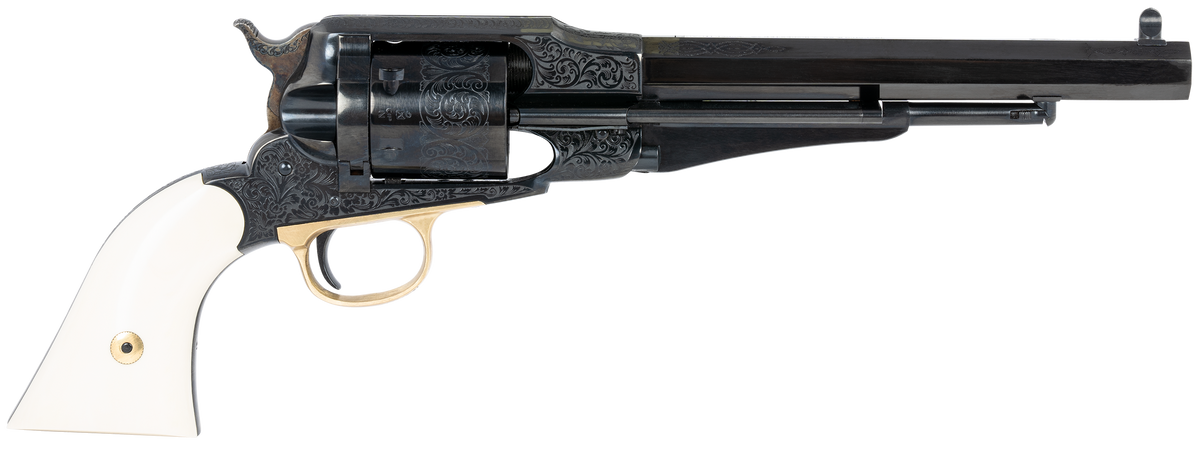 Taylor's & Company Remington Conversion LawDawg 45 Colt 8" 6-Rd SAO Revolver - Blued Engraved Ivory Grip