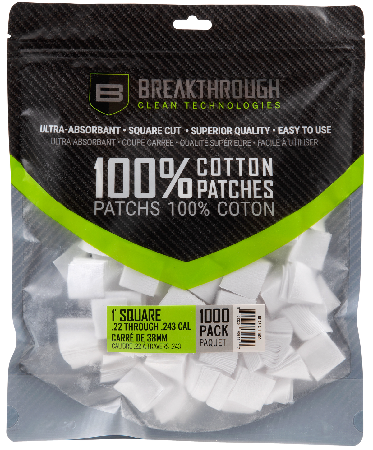 Breakthrough Clean Square Cleaning Patches .243/.270 Cal 1" Cotton 1000-Pack