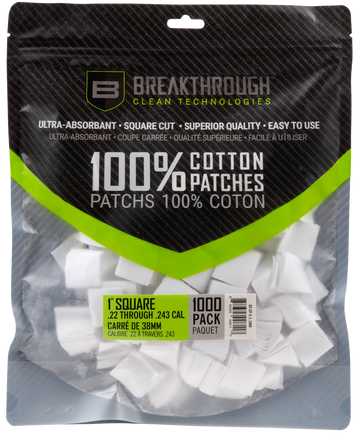Breakthrough Clean Square Cleaning Patches .243/.270 Cal 1" Cotton 1000-Pack