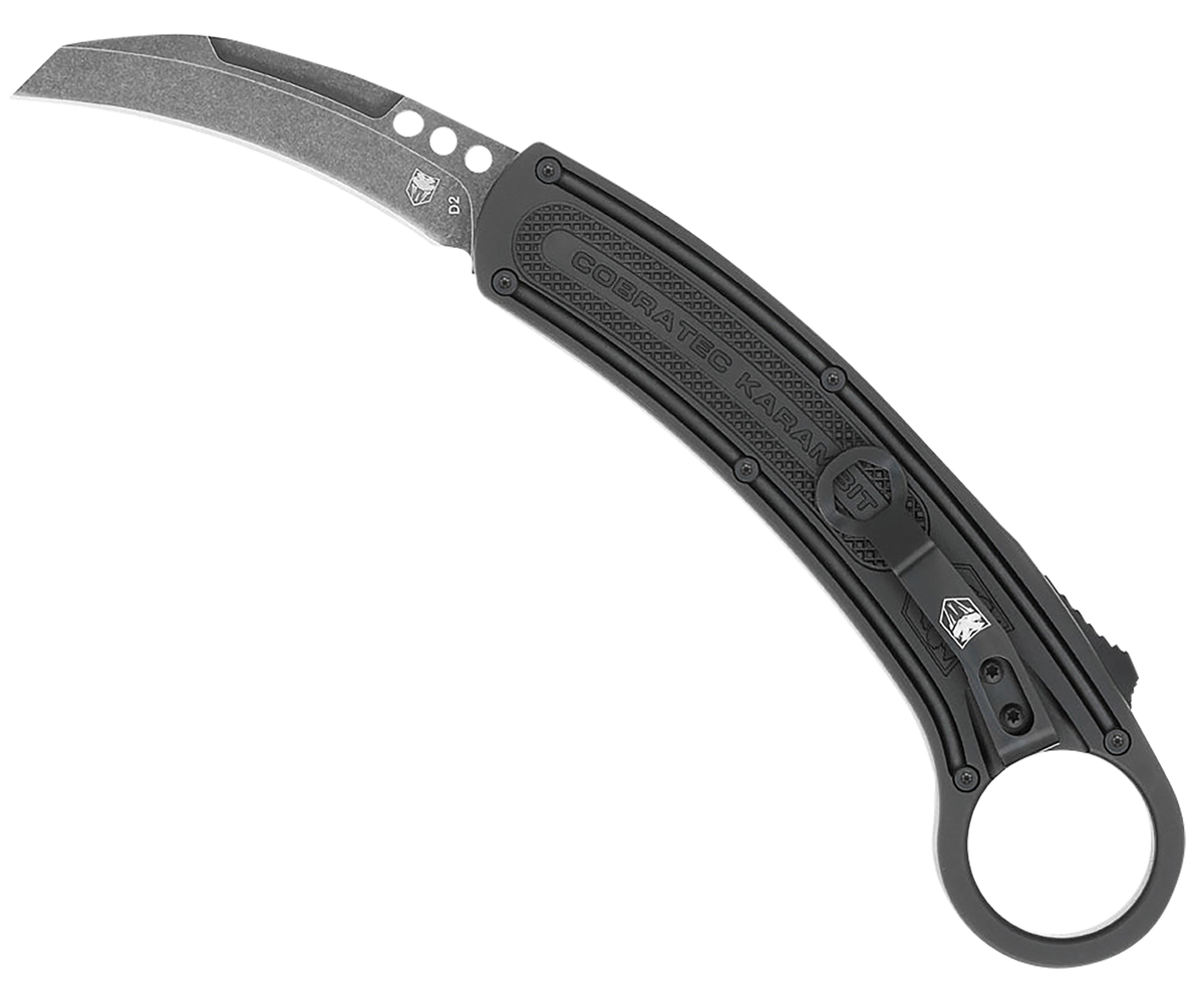 CobraTec Knives Karambit 2.75" Folding Plain D2 Stonewashed 5.88" Black Aluminum Handle w/Finger Ring
