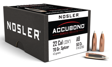 Nosler AccuBond 22 Cal 70gr Spitzer Point Reloading Bullets - 50/Box
