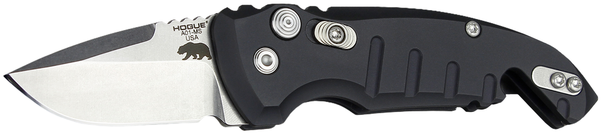 Hogue A01-Microswitch 1.95" Folding Automatic Drop Point 154CM Matte Black Aluminum