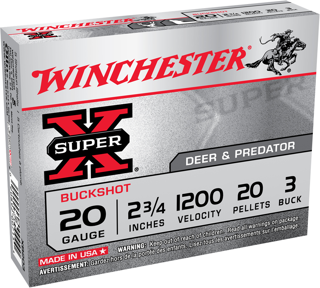 Winchester Ammo Super X 20 Gauge 2.75" 20 Pellets #3 Buck Shot 15 Rd - Box or Case