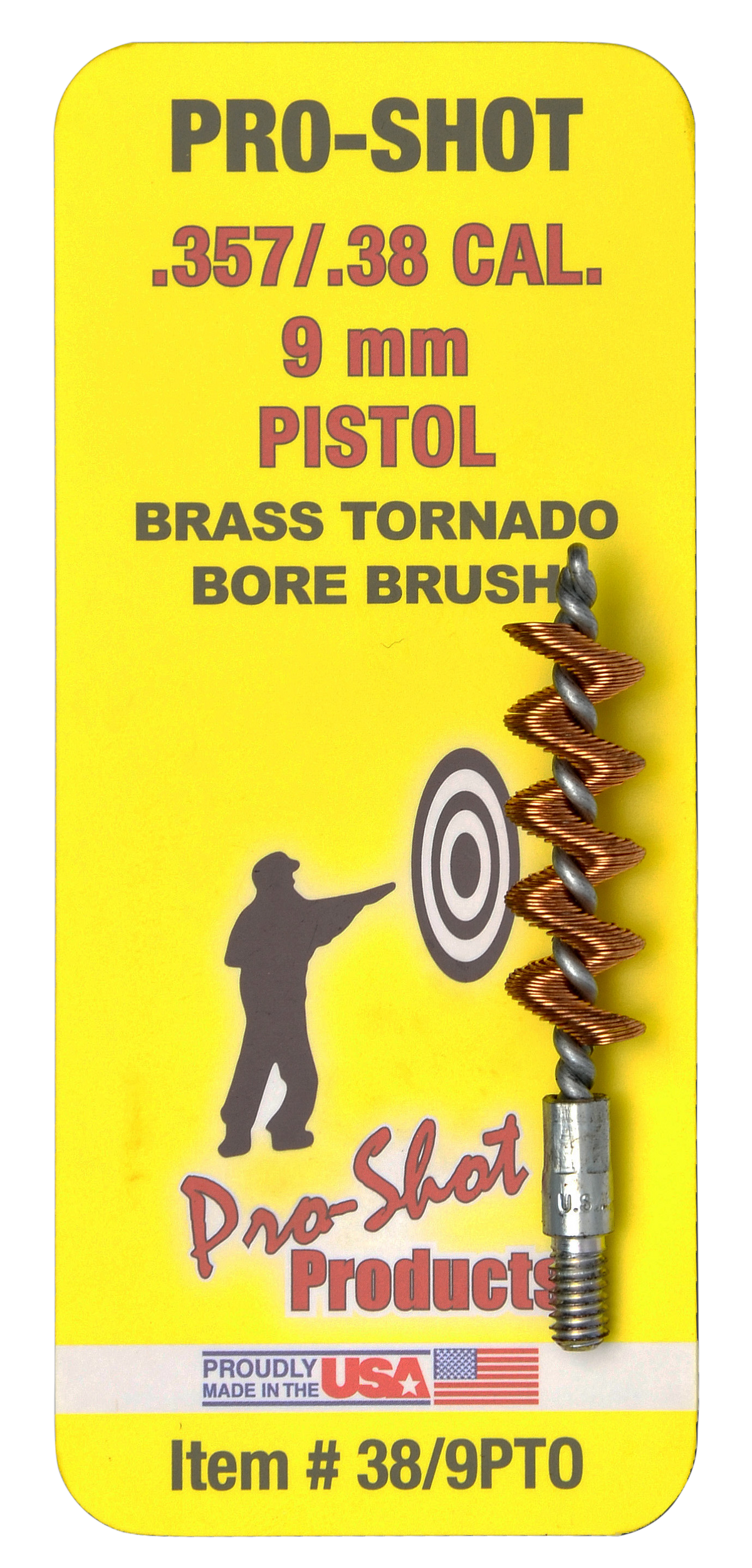 Pro-Shot 389PTO Tornado Bore Brush .38/.357/9mm Pistol #8-32 Thread Brass Spiral Wound