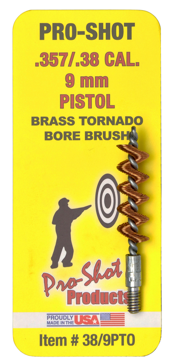 Pro-Shot 389PTO Tornado Bore Brush .38/.357/9mm Pistol #8-32 Thread Brass Spiral Wound