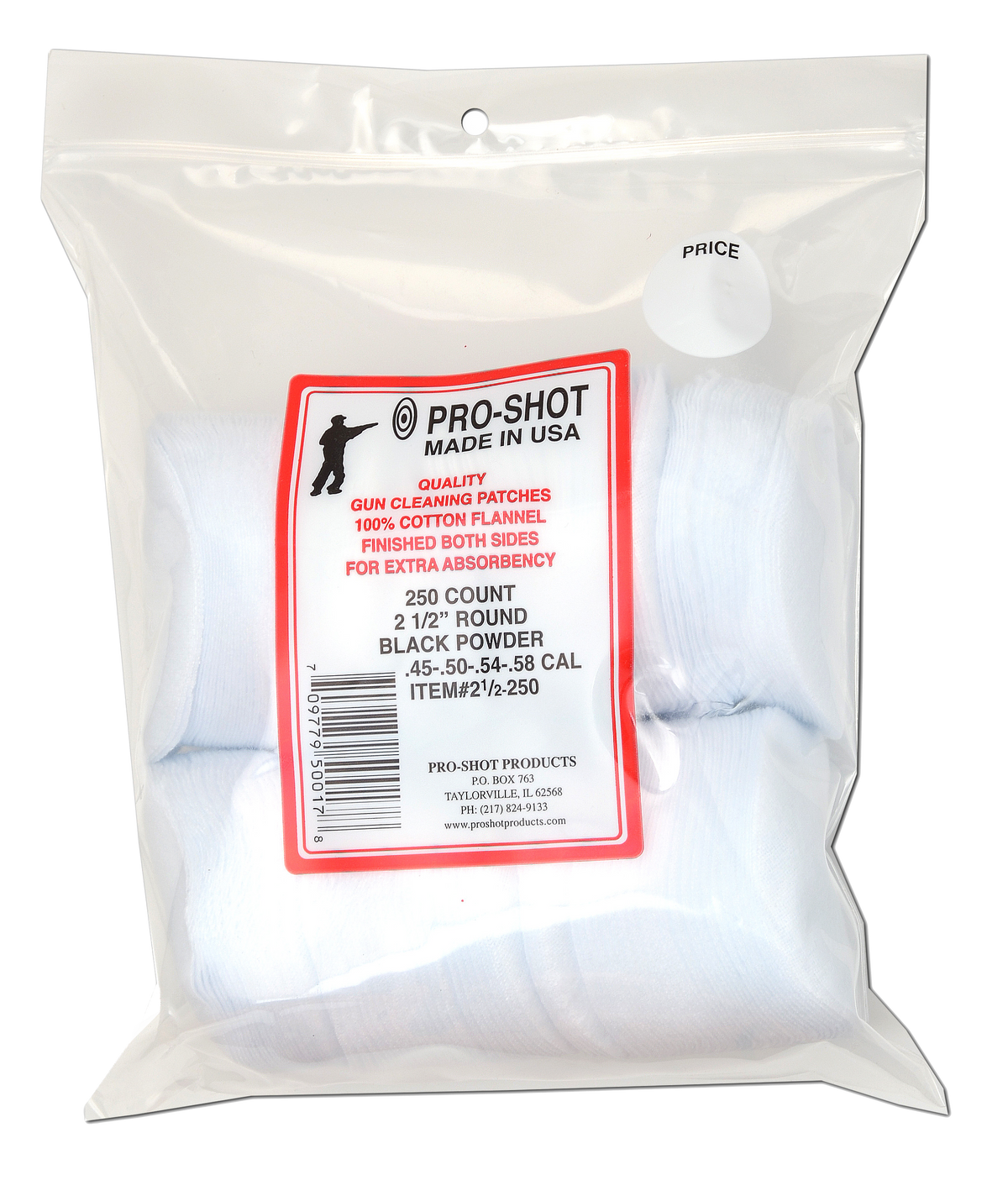 Pro-Shot Cleaning Patches 45-58 Cal 2.50" Round Cotton Flannel 250 Pack