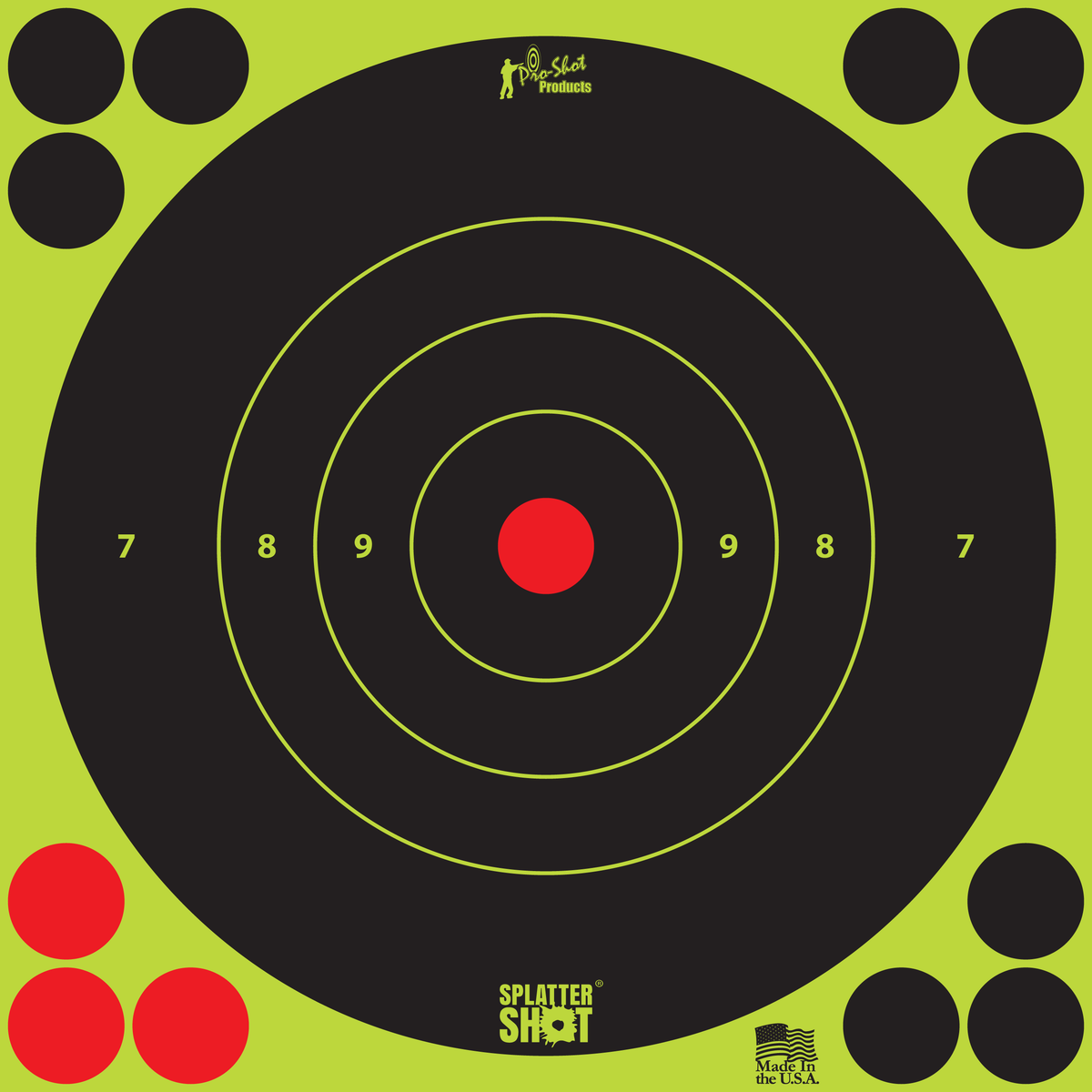 Pro-Shot SplatterShot 8" Self-Adhesive Paper Black/Green Bullseye Target 6 Pack