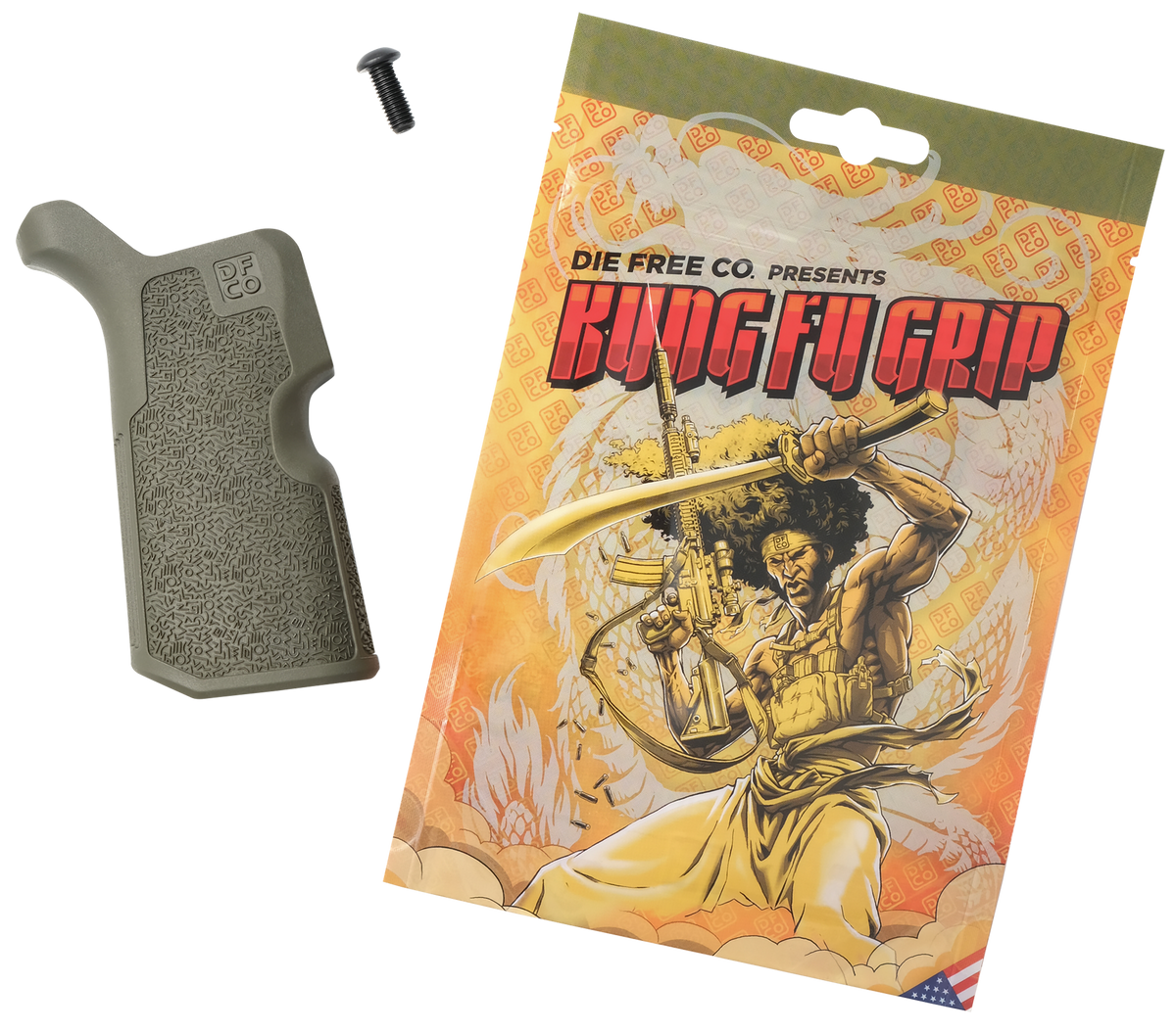 Die Free Co Kung Fu Grip OD Green Nylon Fits AR-15/M4/AR-10/SR-25