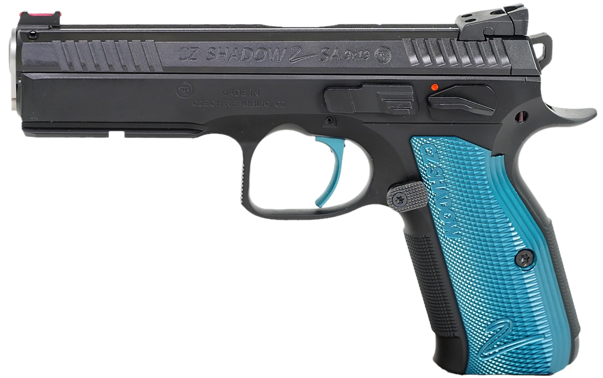 CZ Custom Shadow 2 Accu 9mm Luger 4.89" 17+1 SAO Pistol - Blue Aluminum Grips