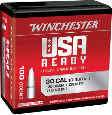 Winchester Ammo Centerfire Rifle .308 125gr Open Tip Reloading Bullets - 100/Box