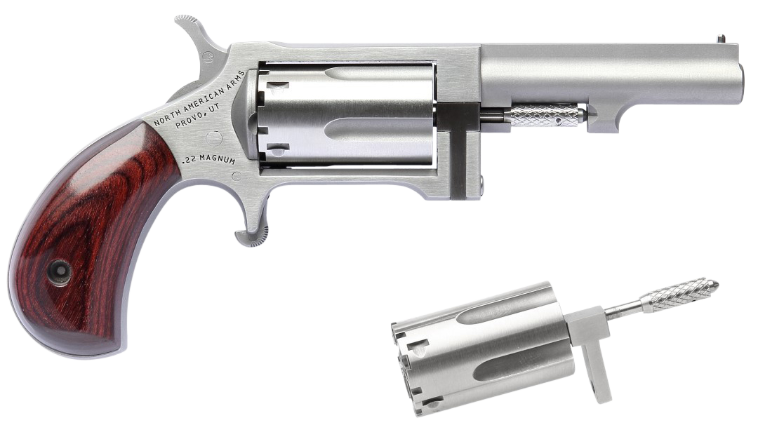 North American Arms Sidewinder 22 LR/22 WMR 2.5" 5-Rd SAO Stainless Revolver - Rosewood Birdshead
