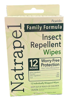 Natrapel Picaridin 20% Insect Repellent Wipes - 12-Hour Protection - 12-Pack