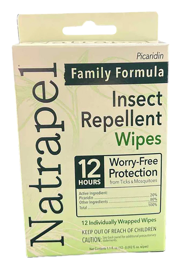 Natrapel Picaridin 20% Insect Repellent Wipes - 12-Hour Protection - 12-Pack