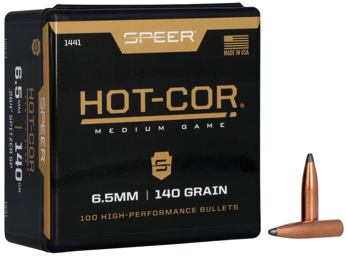 Speer Ammo 1441 Hot-Cor .264 6.5mm 140gr Spitzer Soft Point Reloading Bullets - 100/Box