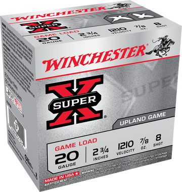 Winchester Ammo Super X Game Load 20 Gauge 2.75" 7/8 oz #8 Shot 25 Rd - Box or Case