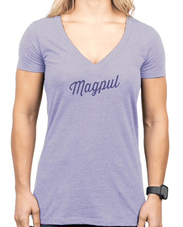 Magpul Industries Rover Script Women's Orchid Heather Short Sleeve V-Neck T-Shirt - XL