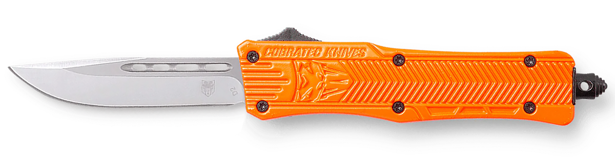 CobraTec Knives CTK-1 Small 2.75" OTF Drop Point Plain D2 Steel Orange Aluminum Handle