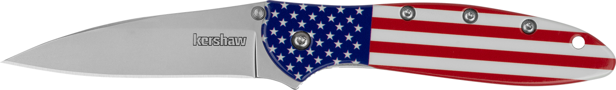 Kershaw Leek 1660USA 3" Folding Drop Point Plain 14C28N - Red/White/Blue Flag Aluminum