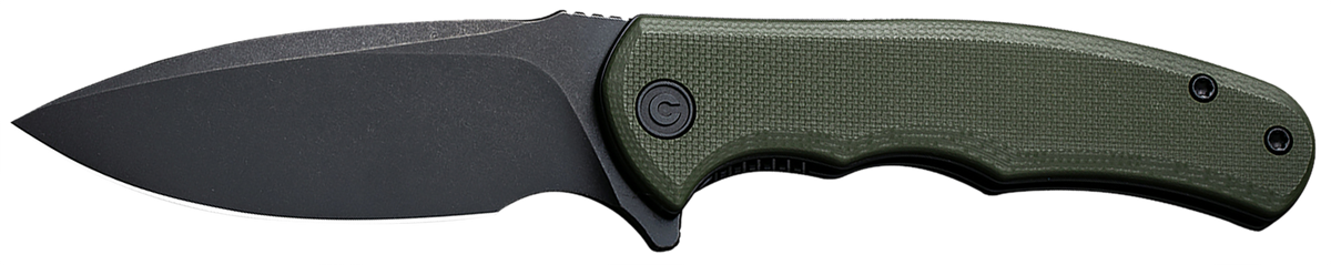Civivi Knives Praxis Mini 2.98" Folding Drop Point Plain Black Stonewashed D2 Steel Blade - OD Green Textured G10 Handle