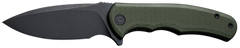Civivi Knives Praxis Mini 2.98" Folding Drop Point Plain Black Stonewashed D2 Steel Blade - OD Green Textured G10 Handle