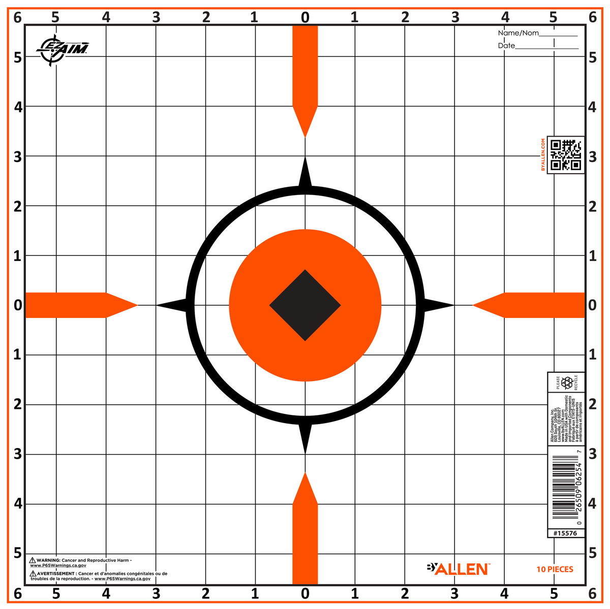 Allen EZ-Aim 15576 Sight-In Grid 12"x12" Hanging Paper Target Bright Orange 10 Pack