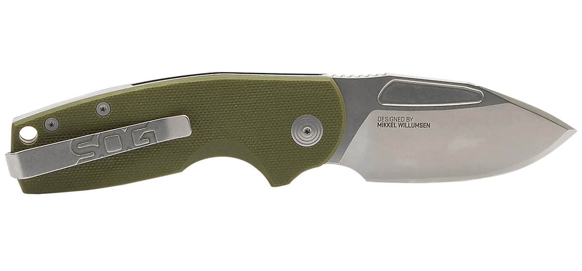 S.O.G Stout SJ 2.60" Folding Clip Point Plain Stonewashed Cryo D2 OD G10 Handle