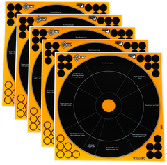 EZ-Aim 15248 Splash Reactive Self-Adhesive Paper Bullseye Target 12" Black/Orange - 5 Pack