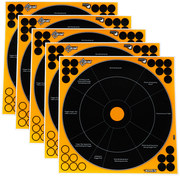 EZ-Aim 15248 Splash Reactive Self-Adhesive Paper Bullseye Target 12" Black/Orange - 5 Pack