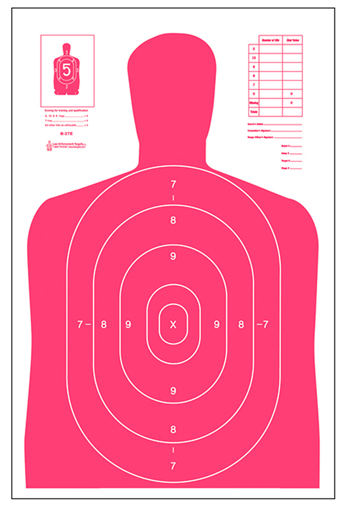 Action Target B-27E Qualification High Visibility Fluorescent Silhouette Paper Target 23" x 35" Red/White 100/Box