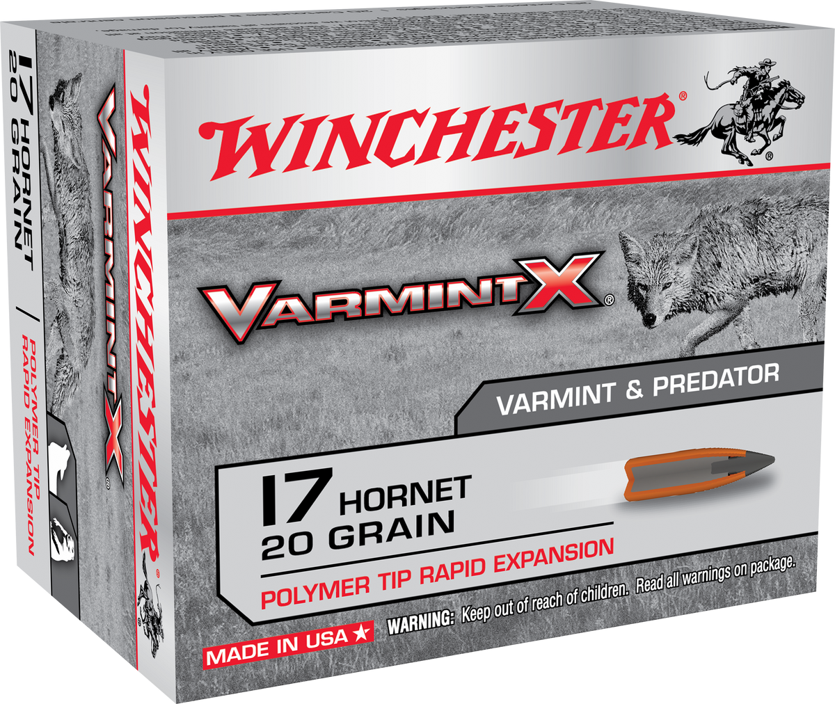 Winchester Ammo Varmint X 17 Hornet 20 gr Polymer Tip Rapid Expansion 20 Bx/10 Cs - Box or Case