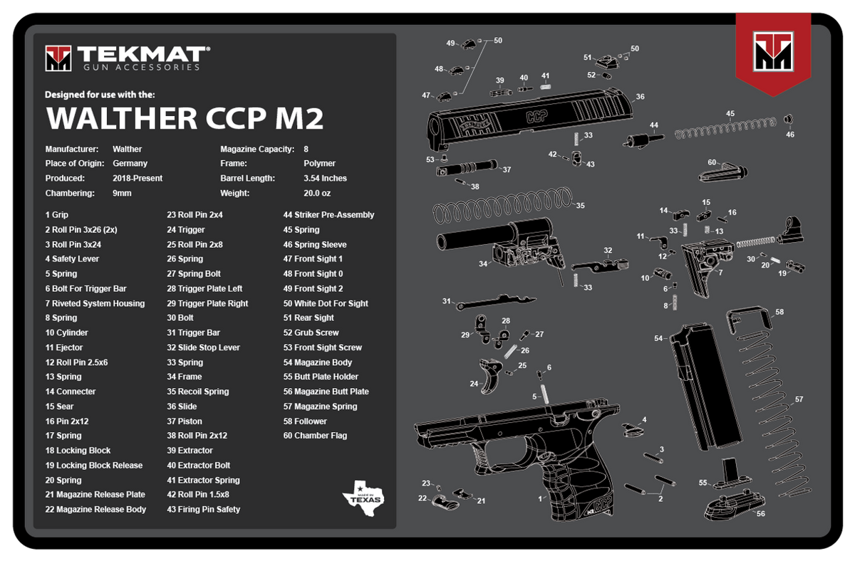 TekMat Walther CCP M2 Cleaning Mat 11"x17" Rubber - Parts Diagram