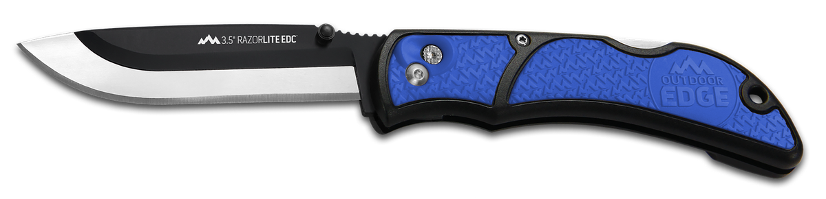 Outdoor Edge RazorLite 3.5" Folding Drop Point Tanto Plain 420J2 SS Black/Blue Polymer Handle