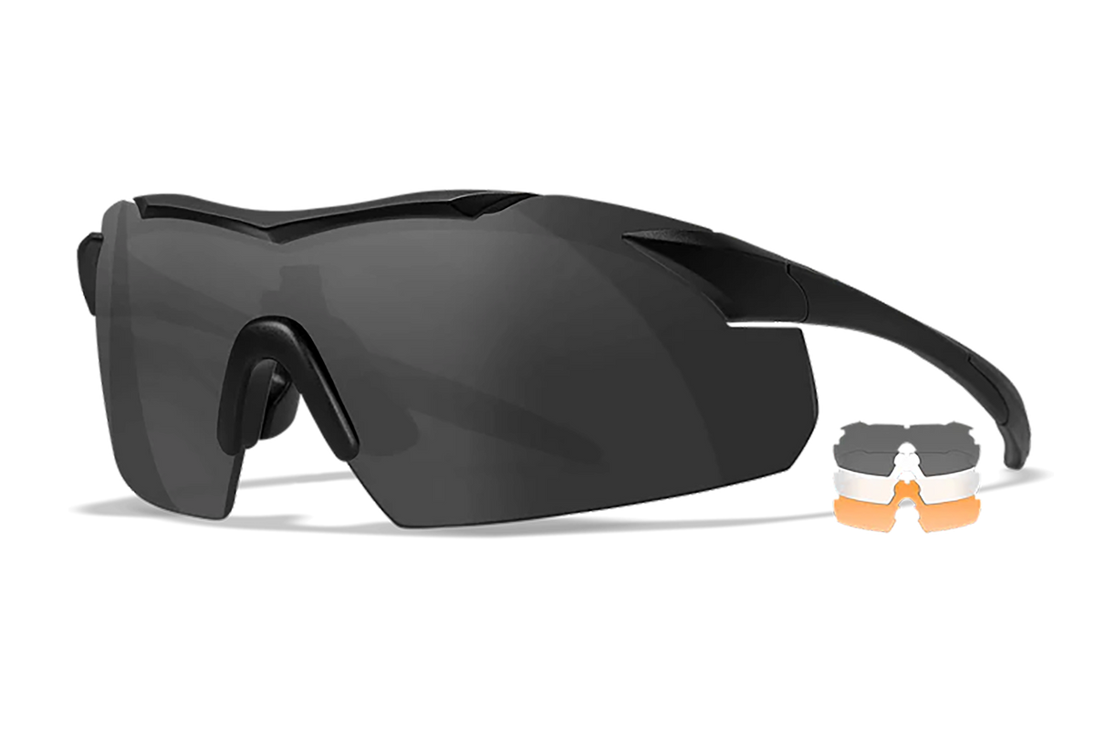 Wiley X Vapor Safety Glasses Smoke Gray/Clear/Light Rust Lenses - Matte Black Frame