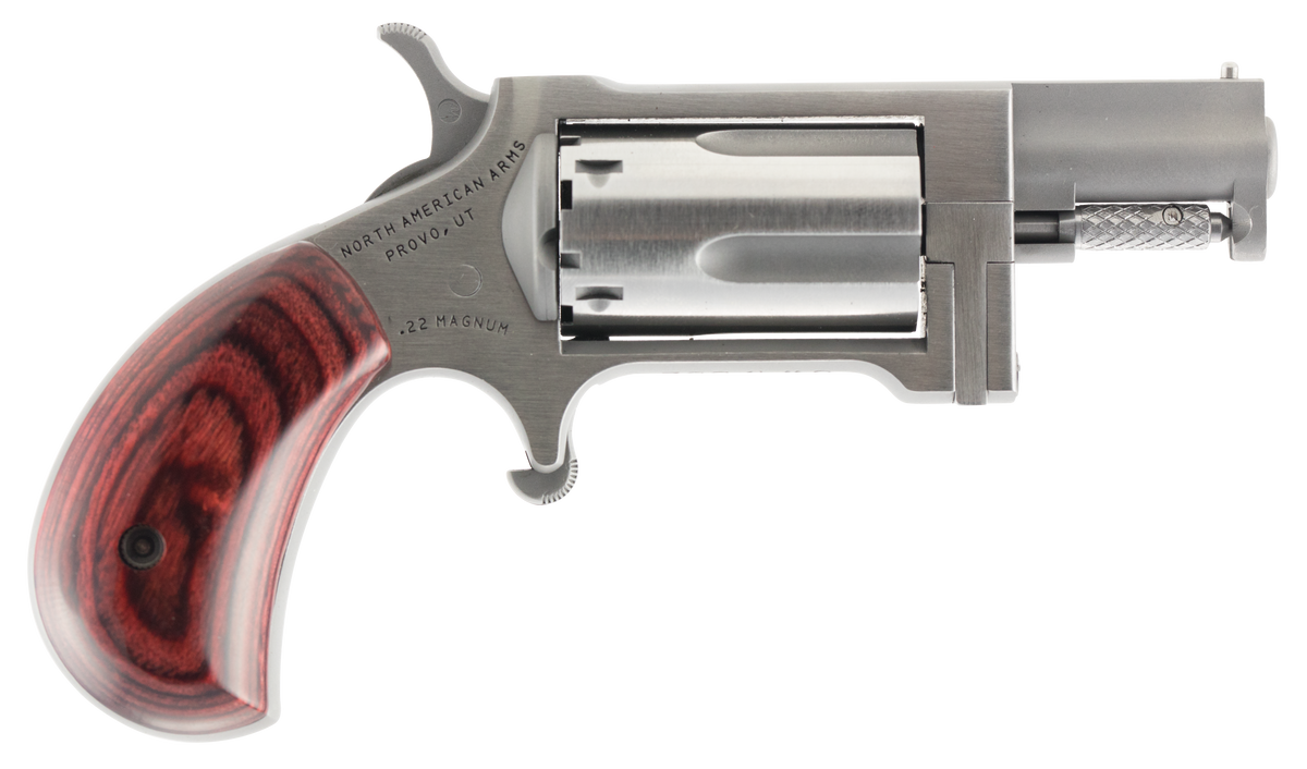 NAA Sidewinder 22 WMR 1.5" 5-Shot SAO Revolver - Stainless Rosewood Birdshead Grip