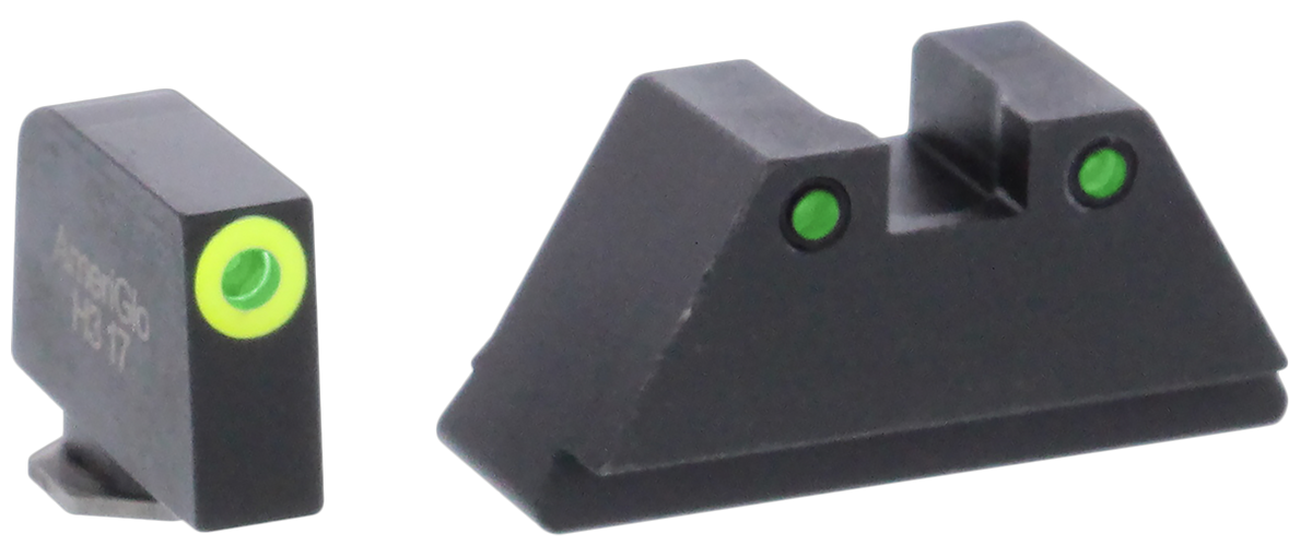 Ameriglo GL252 Optic Compatible Sight Set for Glock XL Tall Green Tritium LumiGreen Outline Front / Black Outline Rear