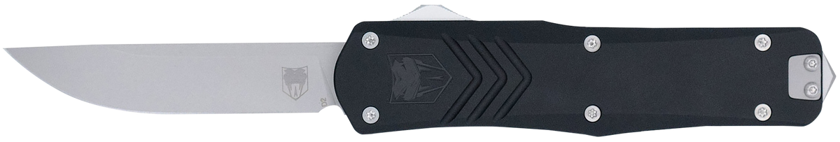 CobraTec Knives FS-X Gen III Medium 3" OTF Drop Point Plain D2 Steel Stonewashed Black Aluminum Handle