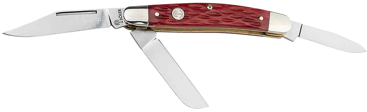 Boker Stockman Traditional Medium 3.5" D2 Steel Clip Point/Sheepsfoot/Spey Plain Red Jigged Bone Folding Knife