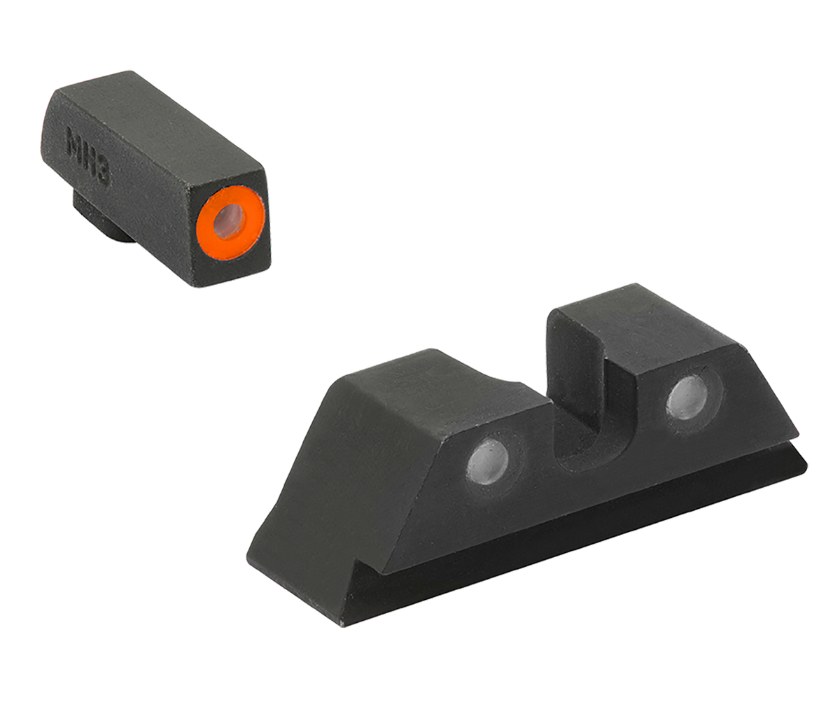 Meprolight USA Hyper-Bright Sight Set Glock 17/17L/19/22 Green Tritium Orange Outline Front Green Tritium Black Outline Rear