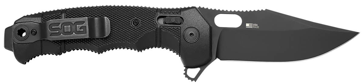S.O.G Seal XR 3.90" Folding Clip Point Plain S35VN Black Cerakote GRN Handle