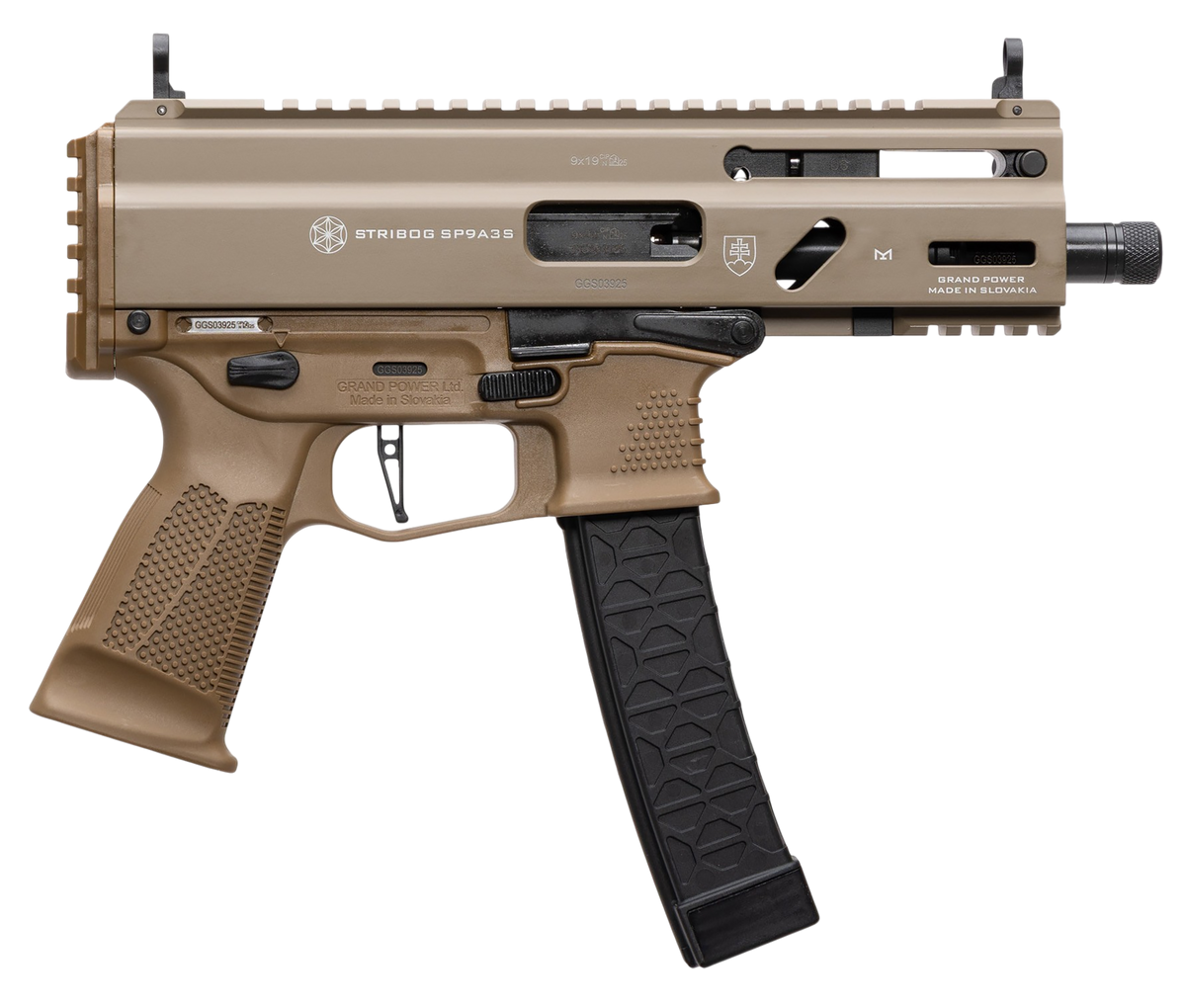 Grand Power Stribog SP9A3S 9mm Luger 5.5" 30+1 Semi-Auto Pistol - FDE