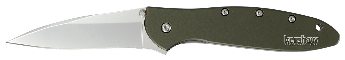 Kershaw Leek 3" Folding Drop Point Plain 14C28N SS Knife - OD Green Aluminum