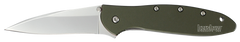 Kershaw Leek 3" Folding Drop Point Plain 14C28N SS Knife - OD Green Aluminum