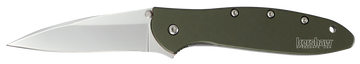 Kershaw Leek 3" Folding Drop Point Plain 14C28N SS Knife - OD Green Aluminum
