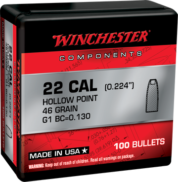 Winchester Ammo 22 Hornet 46gr Hollow Point Reloading Bullets - 100/Box