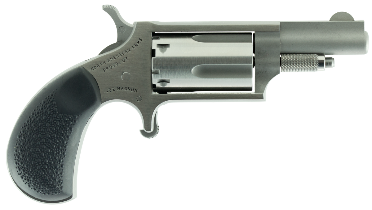 NAA 22MGRC Mini-Revolver 22 WMR 1.63" 5-Shot SAO - Stainless Steel, Black Rubber Grip