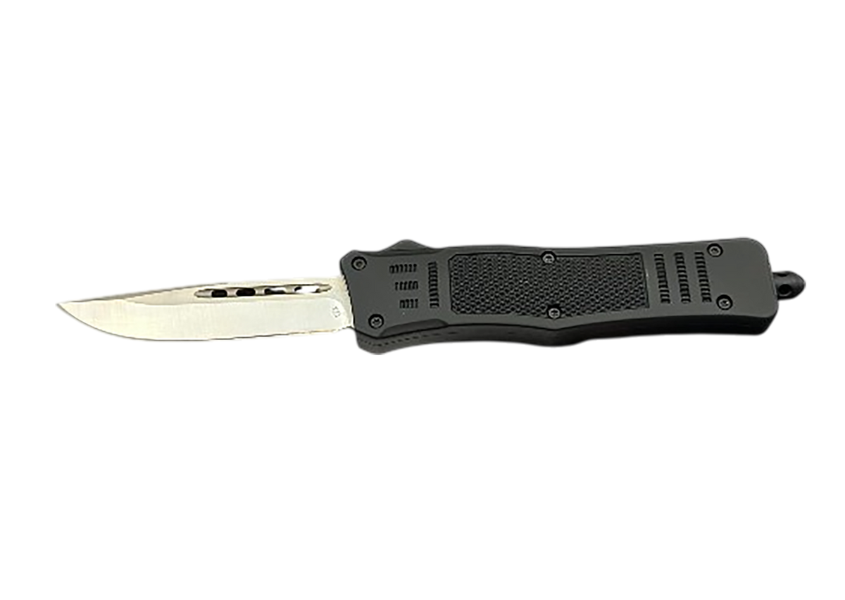 Steel River Knives MT616 Ultralight Mini 2.75" OTF Drop Point Plain Polished D2 Steel Blade 4.25" Black Aluminum Handle